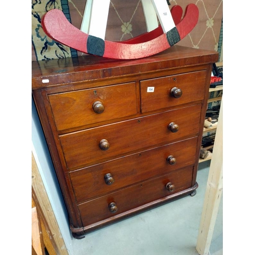 104 - A Victorian mahogany veneered chest of drawers height 105cm, 99cm x 45cm, COLLECT ONLY.