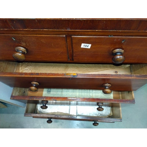 104 - A Victorian mahogany veneered chest of drawers height 105cm, 99cm x 45cm, COLLECT ONLY.