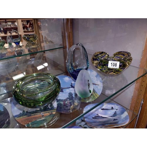 108 - Three studio glass bowls and a paperweight