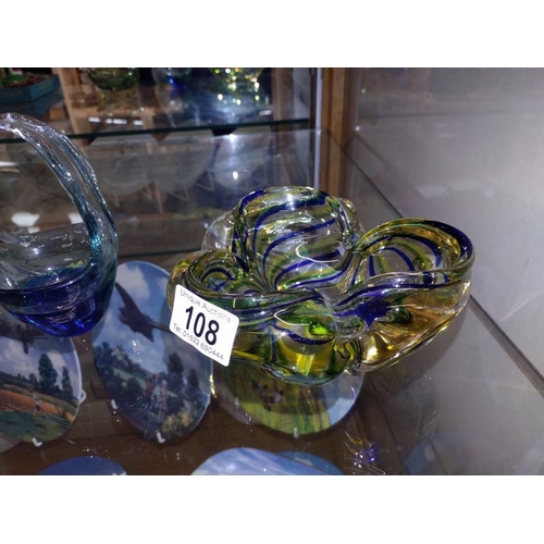 108 - Three studio glass bowls and a paperweight