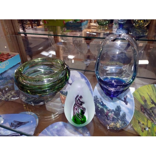 108 - Three studio glass bowls and a paperweight