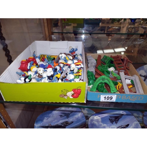 109 - A good selection of vintage Smurfs with extra and catalogue