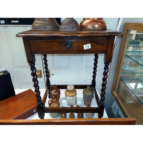 112 - 1930's oak side table with barley twist legs and drawer, COLLECT ONLY.