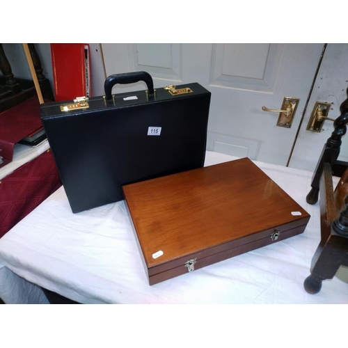 115 - As new black combination briefcase and wooden box of similar size