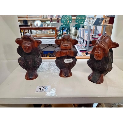 129 - A set of 3 carved wooden wise monkeys