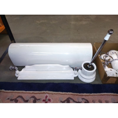 135 - A white bathroom sink and quantity of bathroom accessories, COLLECT ONLY.