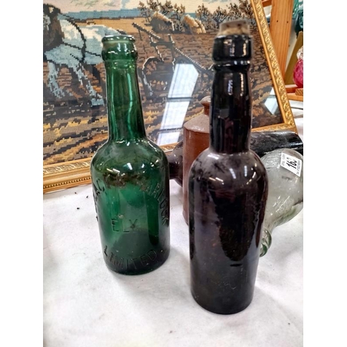 163 - 3 cast iron flat irons, stoneware, ink bottles and glass bottles, COLLECT ONLY.