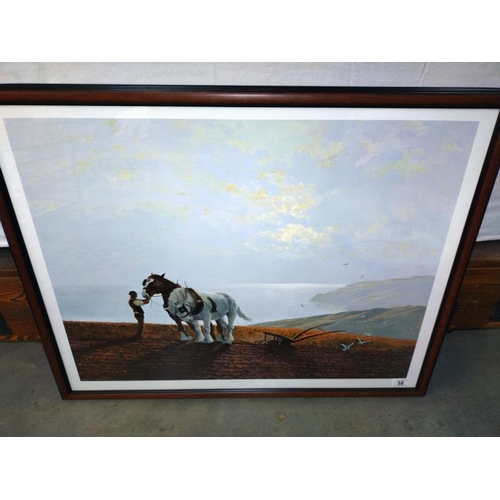 58 - A large framed print ' The Ploughman on the sea' by Gerald Coulson 88cm x 68cm, COLLECT ONLY.