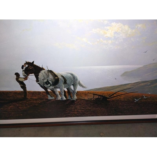 58 - A large framed print ' The Ploughman on the sea' by Gerald Coulson 88cm x 68cm, COLLECT ONLY.