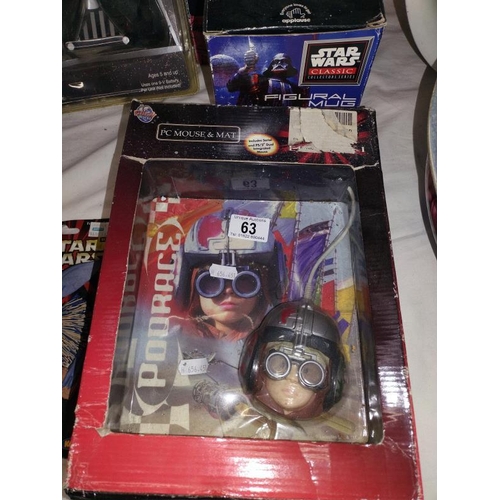 63 - A quantity of vintage Star Wars items all in packaging, includes walkie talkies, alarm clock etc