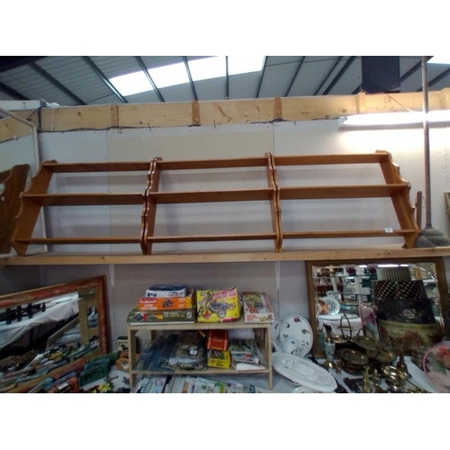 67 - 3 pine kitchen wall shelves or hobby display shelves, COLLECT ONLY.