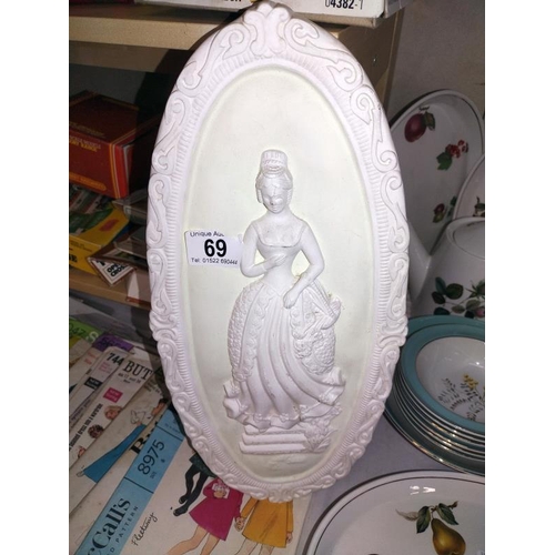 69 - A Classical style wall plaque of a lady (39cm x 19cm at widest), COLLECT ONLY.