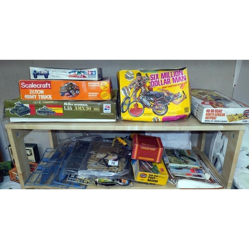 70 - A selection of vintage model kits including Airfix, Tamiya, Denys, Fisher, plus unboxed kits, etc, c... 