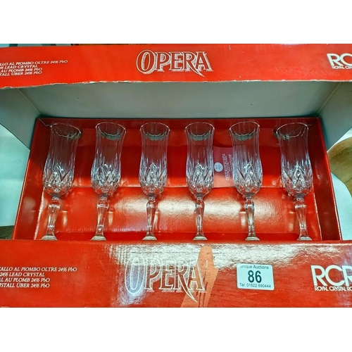 86 - 3 boxed sets of RCR Royal Crystal Rock opera wine glasses, COLLECT ONLY.