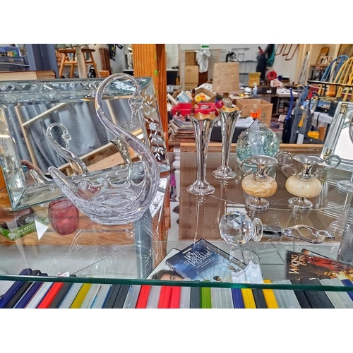 196 - A lot of Sherry glasses, mirror trays and a carafe. A/F  COLLECT ONLY.