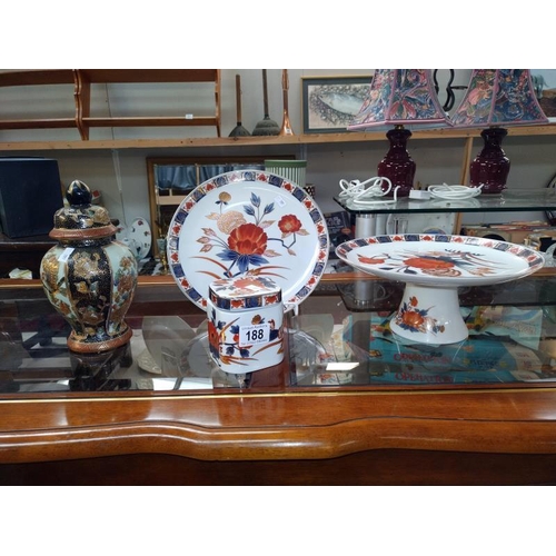 188 - A Linchmere Chinese pottery plate cake stand, lidded jar and ginger jar. COLLECT ONLY.