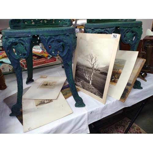 193 - A mixed lot of unframed engravings, photographs and watercolours