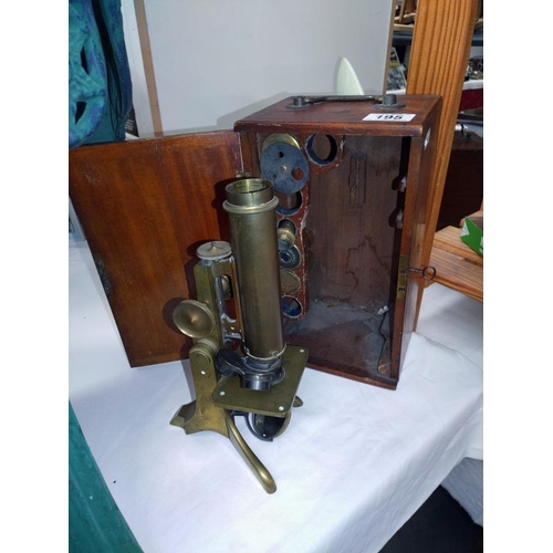 195 - A cased brass microscope, COLLECT ONLY