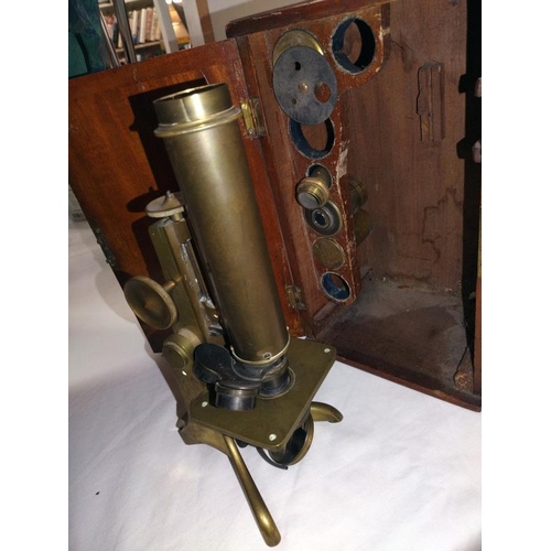 195 - A cased brass microscope, COLLECT ONLY