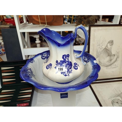 199 - A large Blue and White pottery Jug and bowl, COLLECT ONLY.