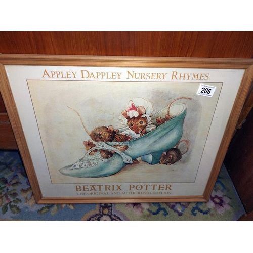 206 - A pine framed Beatrix Potter, Appley Dapply print, COLLECT ONLY.