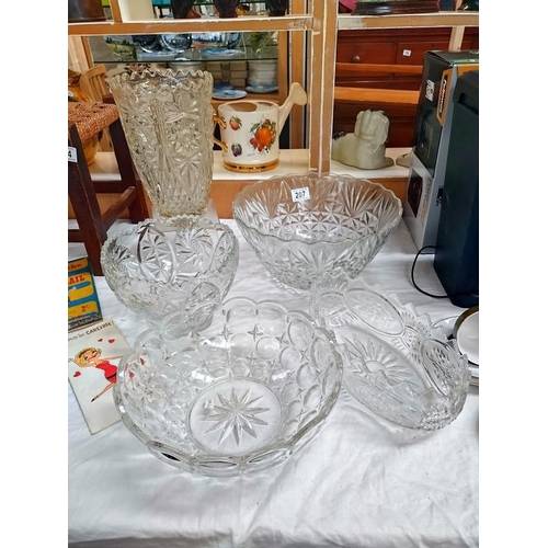 207 - A quantity of vintage moulded glass bowls and a vase, COLLECT ONLY.