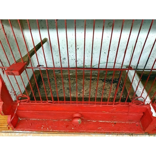 2187 - A vintage painted travellers bird cage. 69cm x 21cm x Height 31cm.  COLLECT ONLY.