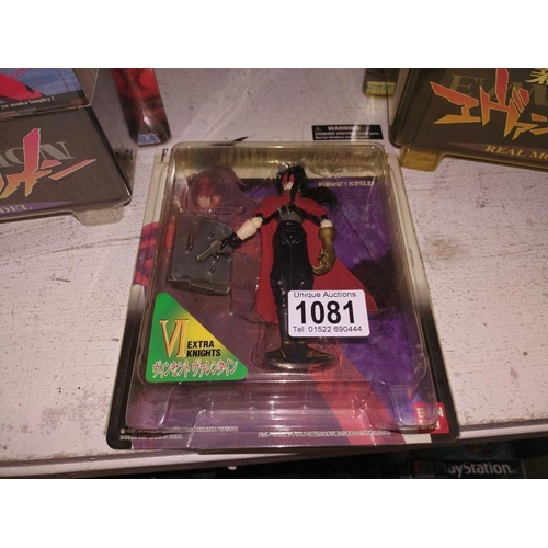 1081 - Four Sega evangelion real model and a Bendai Final Fantasy V111 figure. All sealed