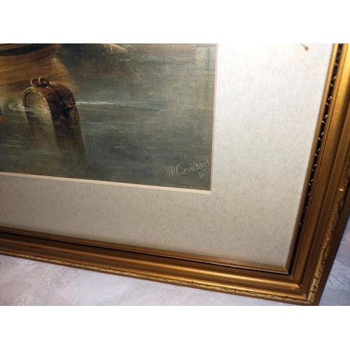 1056 - A gilt frame of 19th Century Brayford Pool and Lincoln Cathedral 64cm x 49cm.  COLLECT ONLY.