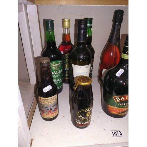 1073 - A selection of drink bottles including Baileys, Royal wedding Ale and Henninger export bier. COLLECT... 