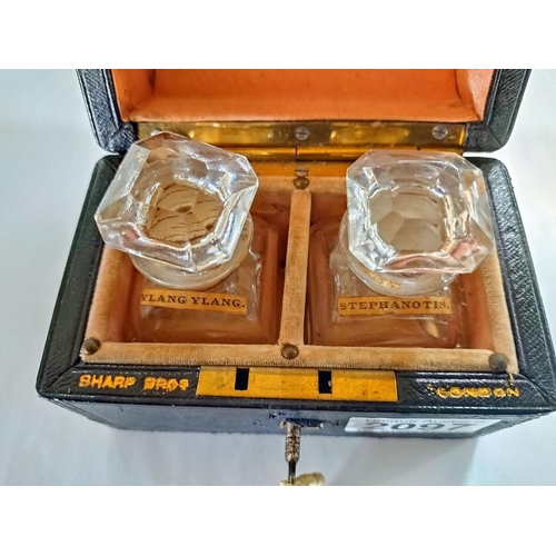 2097 - A Victorian travel case containing a pair of glass inkwells.