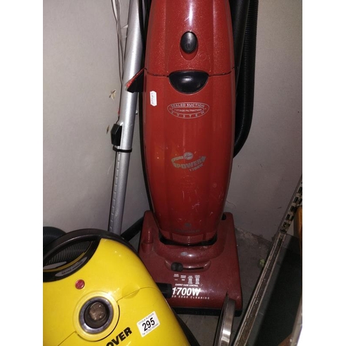 295 - Two Hoover vacuum cleaners. COLLECT ONLY.