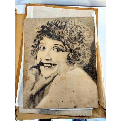 2075 - A portfolio of drawings by a talented amateur artist from 1920's. 14 drawings including film stars a... 