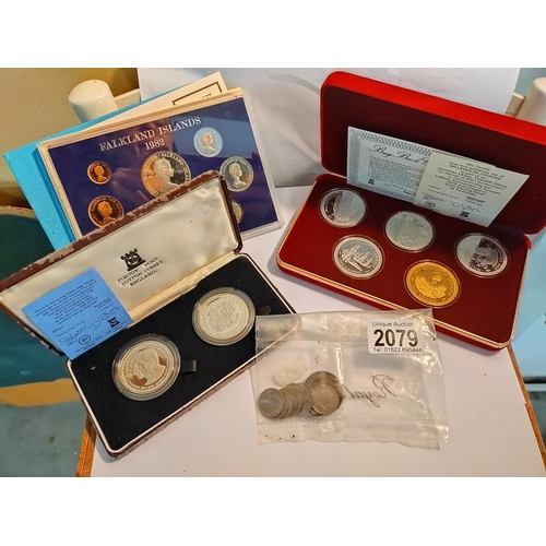 2079 - A boxed set of Isle of Man, Sterling Silver proof crowns, 1000th anniversary of Tynwald, Falkland Is... 