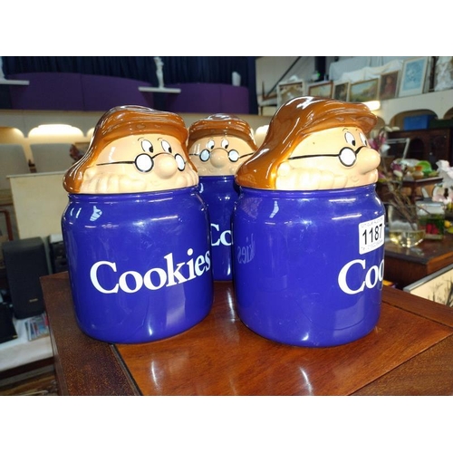 1187 - Three Wade Lyons Tetley tea folk cookie jars.  COLLECT ONLY.