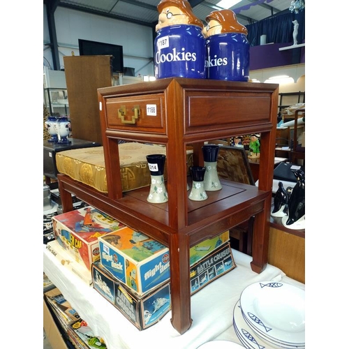 1188 - A mahogany two tier telephone seat with drawer and oriental style brass handles. 86cm x 46cm x Heigh... 