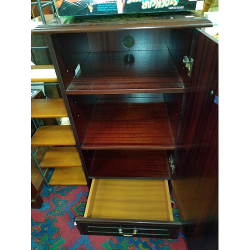 1292 - A dark wood stained single door cabinet with shelves and bottom drawer. (47cm x 49cm x height 92cm) ... 