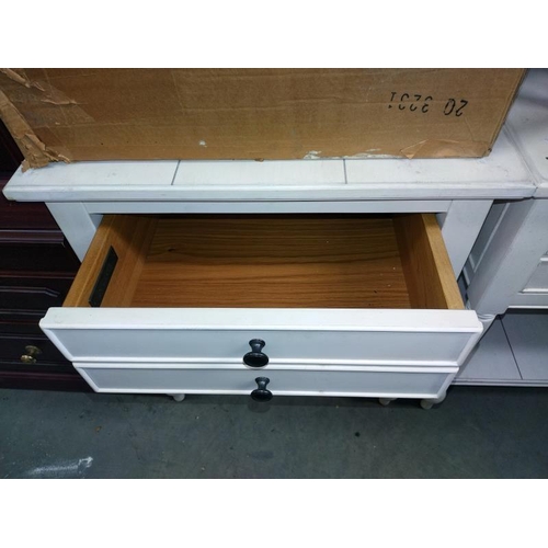 1349 - A pair of white finished pine side tables with drawer (58.5cm x 68cm x height 67cm), COLLECT ONLY