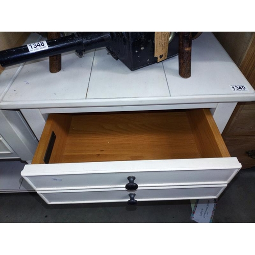 1349 - A pair of white finished pine side tables with drawer (58.5cm x 68cm x height 67cm), COLLECT ONLY