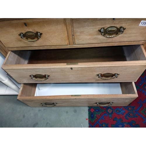 1353 - A satin Walnut chest of drawers. 92cm x 46cm x height 81cm. Drawers A/F COLLECT ONLY.