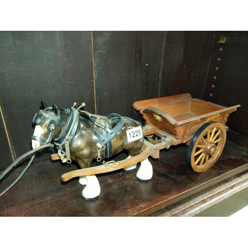 1229 - A pottery horse and cart and a smaller horse.  COLLECT ONLY.