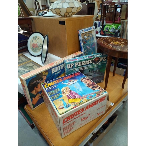 1267 - A boxed 1970's Marx toys chutes away, Denys fisher Up periscope, 1 deal bumper shot and a bagatelle