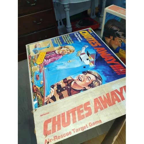 1267 - A boxed 1970's Marx toys chutes away, Denys fisher Up periscope, 1 deal bumper shot and a bagatelle