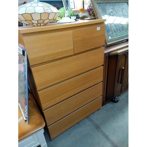 1273 - A pine effect bedroom chest of drawers. 81cm x 49cm x height 123cm. COLLECT ONLY.