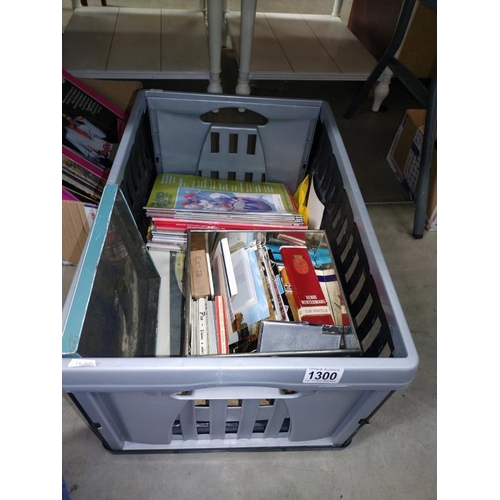 1300 - A box of ephemera postcards, magazines, photographs etc.