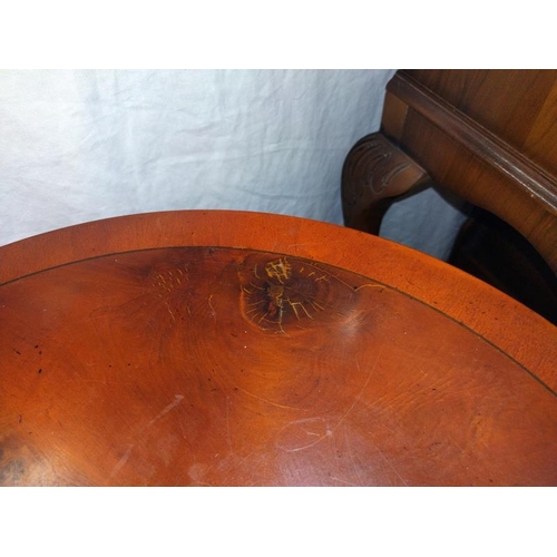 1324 - A mahogany drum top wine/tea table with two drawers. 51cm x 56cm.  COLLECT ONLY.