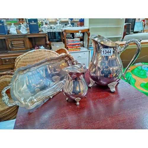 1344 - Two Galleon Silver plated jugs and a tray. COLLECT ONLY.