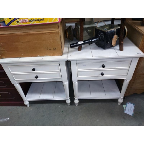 1349 - A pair of white finished pine side tables with drawer (58.5cm x 68cm x height 67cm), COLLECT ONLY