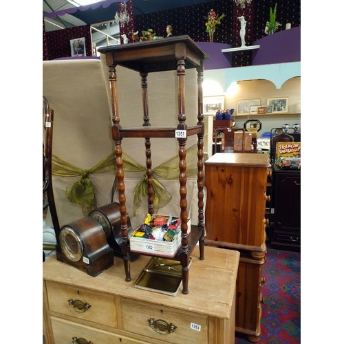 1351 - A three tier oak plant stand 29cm x 29cm Height 92cm.  COLLECT ONLY.