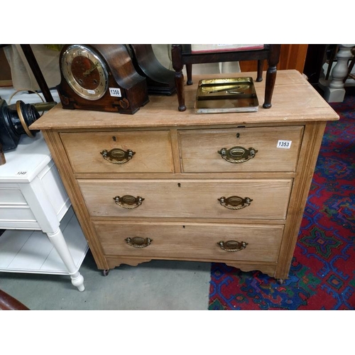 1353 - A satin Walnut chest of drawers. 92cm x 46cm x height 81cm. Drawers A/F COLLECT ONLY.